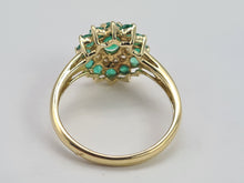 Load image into Gallery viewer, 0561: Vintage: 9ct Gold Emeralds Diamonds Flower Head Ring- simply gorgeous
