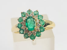 Load image into Gallery viewer, 0561: Vintage: 9ct Gold Emeralds Diamonds Flower Head Ring- simply gorgeous
