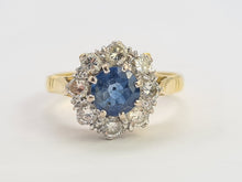 Load image into Gallery viewer, 0578: Vintage: 18ct Gold Cornflower Blue Sapphire Diamonds Cluster Ring- extremely fine example
