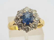 Load image into Gallery viewer, 0578: Vintage: 18ct Gold Cornflower Blue Sapphire Diamonds Cluster Ring- extremely fine example
