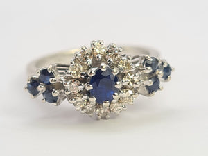 0655: Vintage: 18ct White Gold French Blue Sapphires Diamonds Art Deco Style Ring- Date Mark 1975