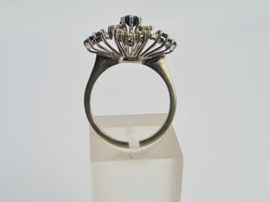 0655: Vintage: 18ct White Gold French Blue Sapphires Diamonds Art Deco Style Ring- Date Mark 1975