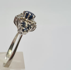 0655: Vintage: 18ct White Gold French Blue Sapphires Diamonds Art Deco Style Ring- Date Mark 1975