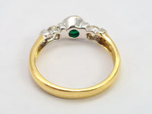 Load image into Gallery viewer, 0671: Vintage: 18ct Yellow Gold Emerald Diamonds 3 Stones Art Deco Style Ring
