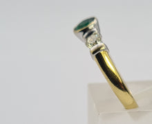 Load image into Gallery viewer, 0671: Vintage: 18ct Yellow Gold Emerald Diamonds 3 Stones Art Deco Style Ring
