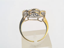 Load image into Gallery viewer, 0710: Vintage: 9ct Gold Blue &amp; White Diamonds Flower Head Ring-86 natural, sparkling stones
