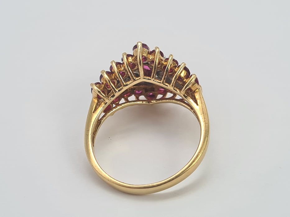 Vintage: 14ct Gold Art Deco Style Ruby & Diamond Cluster Ring
