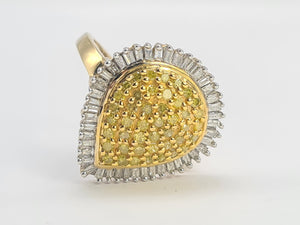 0758: Vintage: 9ct Gold Yellow &amp; White Diamonds Cocktail Ring- 105 natural, sparkling diamonds.