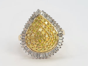 0758: Vintage: 9ct Gold Yellow &amp; White Diamonds Cocktail Ring- 105 natural, sparkling diamonds.