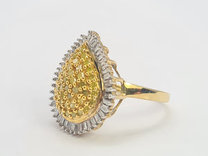 0758: Vintage: 9ct Gold Yellow &amp; White Diamonds Cocktail Ring- 105 natural, sparkling diamonds.