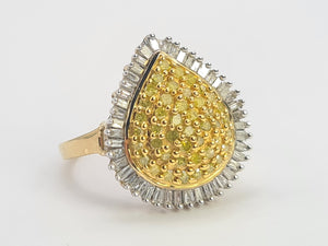 0758: Vintage: 9ct Gold Yellow &amp; White Diamonds Cocktail Ring- 105 natural, sparkling diamonds.