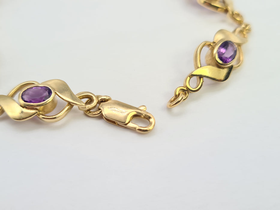 6502 Vintage: 9ct Yellow Gold Amethyst Seven-Stone Link Bracelet
