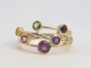 0209: Vintage: Abstract 9ct Gold Multi-Gemstones Cocktail Ring- lovely colour array