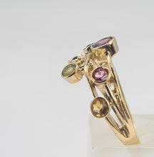 Load image into Gallery viewer, 0209: Vintage: Abstract 9ct Gold Multi-Gemstones Cocktail Ring- lovely colour array
