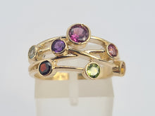 Load image into Gallery viewer, 0209: Vintage: Abstract 9ct Gold Multi-Gemstones Cocktail Ring- lovely colour array
