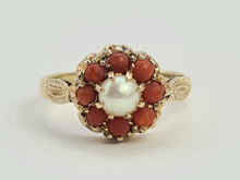 Load image into Gallery viewer, 0477: Vintage: 9ct Gold Pearl Corals Flower Head Ring - Date- Mark 1968
