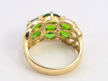 Load image into Gallery viewer, 0539: Vintage: 9ct Gold 7 Green Diopsides Cocktail Ring- lovely cut and colours
