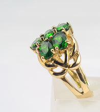 Load image into Gallery viewer, 0539: Vintage: 9ct Gold 7 Green Diopsides Cocktail Ring- lovely cut and colours
