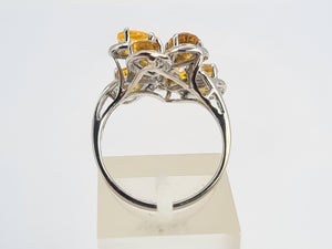 0673: Vintage: Rare 14ct Gold 6 Citrines Almandine Garnet Floral Cocktail Ring- striking colours