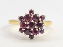 Load image into Gallery viewer, 0676: Vintage: 18ct Gold Rich Red Rubies Cluster Ring- Date- Mark 1974
