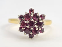 Load image into Gallery viewer, 0676: Vintage: 18ct Gold Rich Red Rubies Cluster Ring- Date- Mark 1974
