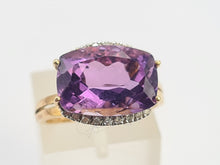 Load image into Gallery viewer, 0727: Vintage: Rare 9ct Gold Rectangular Cushion Cut Purple Amethyst 18 Diamonds Cocktail Ring- marvellous&nbsp;
