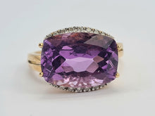 Load image into Gallery viewer, 0727: Vintage: Rare 9ct Gold Rectangular Cushion Cut Purple Amethyst 18 Diamonds Cocktail Ring- marvellous&nbsp;
