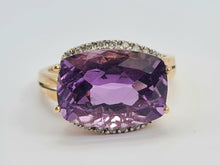 Load image into Gallery viewer, 0727: Vintage: Rare 9ct Gold Rectangular Cushion Cut Purple Amethyst 18 Diamonds Cocktail Ring- marvellous&nbsp;
