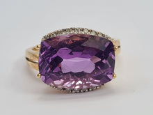 Load image into Gallery viewer, 0727: Vintage: Rare 9ct Gold Rectangular Cushion Cut Purple Amethyst 18 Diamonds Cocktail Ring- marvellous&nbsp;
