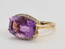 Load image into Gallery viewer, 0727: Vintage: Rare 9ct Gold Rectangular Cushion Cut Purple Amethyst 18 Diamonds Cocktail Ring- marvellous&nbsp;
