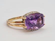 Load image into Gallery viewer, 0727: Vintage: Rare 9ct Gold Rectangular Cushion Cut Purple Amethyst 18 Diamonds Cocktail Ring- marvellous&nbsp;
