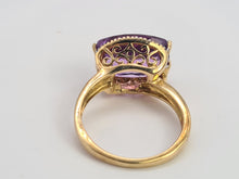 Load image into Gallery viewer, 0727: Vintage: Rare 9ct Gold Rectangular Cushion Cut Purple Amethyst 18 Diamonds Cocktail Ring- marvellous&nbsp;
