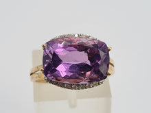 Load image into Gallery viewer, 0727: Vintage: Rare 9ct Gold Rectangular Cushion Cut Purple Amethyst 18 Diamonds Cocktail Ring- marvellous&nbsp;
