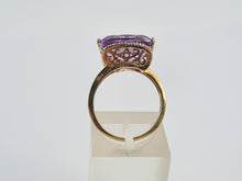 Load image into Gallery viewer, 0727: Vintage: Rare 9ct Gold Rectangular Cushion Cut Purple Amethyst 18 Diamonds Cocktail Ring- marvellous&nbsp;
