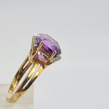 Load image into Gallery viewer, 0727: Vintage: Rare 9ct Gold Rectangular Cushion Cut Purple Amethyst 18 Diamonds Cocktail Ring- marvellous&nbsp;
