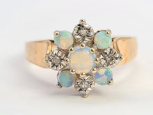 Load image into Gallery viewer, 0739: Vintage: 9ct Gold White Opals Diamonds Flower Head Ring- Date-Mark 1976
