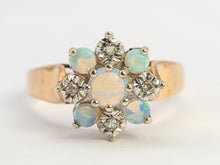 Load image into Gallery viewer, 0739: Vintage: 9ct Gold White Opals Diamonds Flower Head Ring- Date-Mark 1976
