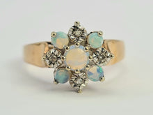 Load image into Gallery viewer, 0739: Vintage: 9ct Gold White Opals Diamonds Flower Head Ring- Date-Mark 1976
