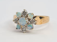 Load image into Gallery viewer, 0739: Vintage: 9ct Gold White Opals Diamonds Flower Head Ring- Date-Mark 1976
