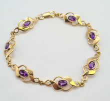 Load image into Gallery viewer, 0749: Vintage: Heavy 9ct Gold 7 Purple Amethysts Link Bracelet (20cm) - splendid
