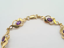 Load image into Gallery viewer, 0749: Vintage: Heavy 9ct Gold 7 Purple Amethysts Link Bracelet (20cm) - splendid
