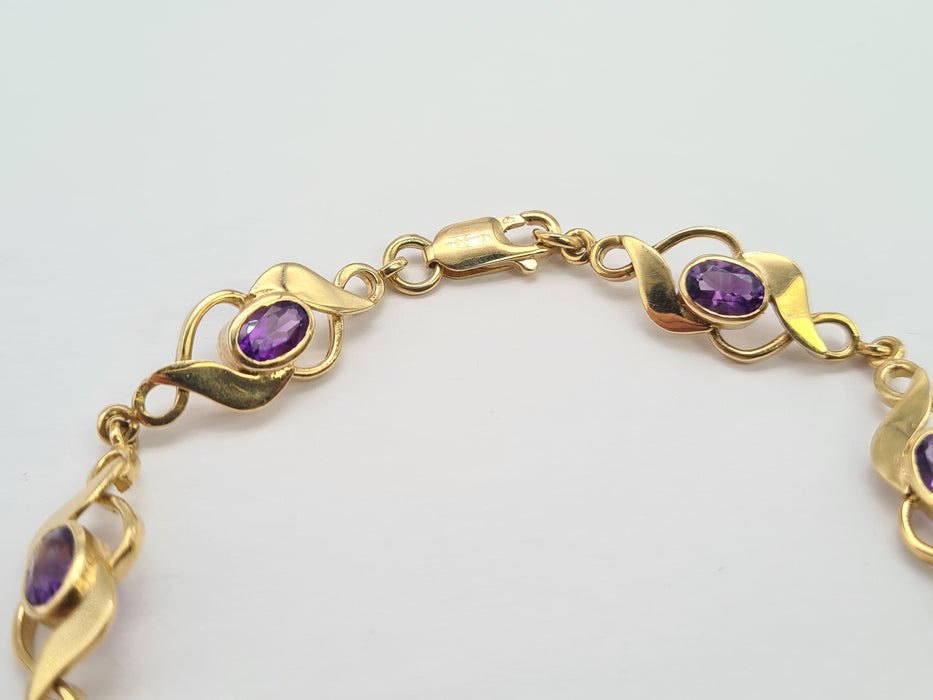 6502 Vintage: 9ct Yellow Gold Amethyst Seven-Stone Link Bracelet