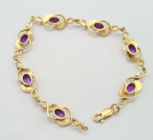 Load image into Gallery viewer, 0749: Vintage: Heavy 9ct Gold 7 Purple Amethysts Link Bracelet (20cm) - splendid
