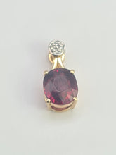 Load image into Gallery viewer, 0230: Vintage: 9ct Gold Almandine Garnet Diamonds Pendant- petite &amp; graceful
