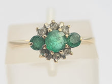 Load image into Gallery viewer, 0242: Vintage: Petite 9ct Gold Emeralds Diamonds Dress Ring
