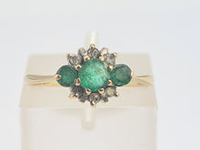 Load image into Gallery viewer, 0242: Vintage: Petite 9ct Gold Emeralds Diamonds Dress Ring
