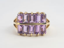 Load image into Gallery viewer, 0358: Vintage: Rare 9ct Gold 10 Emerald Cut Amethysts Cocktail Ring - statement, nice weight
