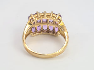 0358: Vintage: Rare 9ct Gold 10 Emerald Cut Amethysts Cocktail Ring - statement, nice weight