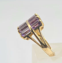 Load image into Gallery viewer, 0358: Vintage: Rare 9ct Gold 10 Emerald Cut Amethysts Cocktail Ring - statement, nice weight
