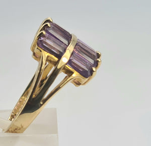 0358: Vintage: Rare 9ct Gold 10 Emerald Cut Amethysts Cocktail Ring - statement, nice weight